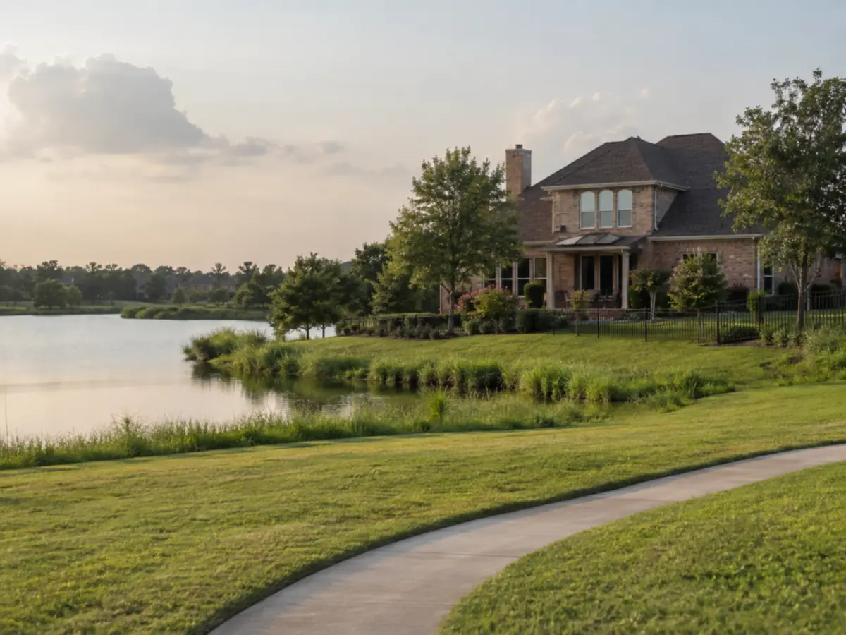 A two-storey brick home backing onto a landscaped greenbelt in a master-planned community
